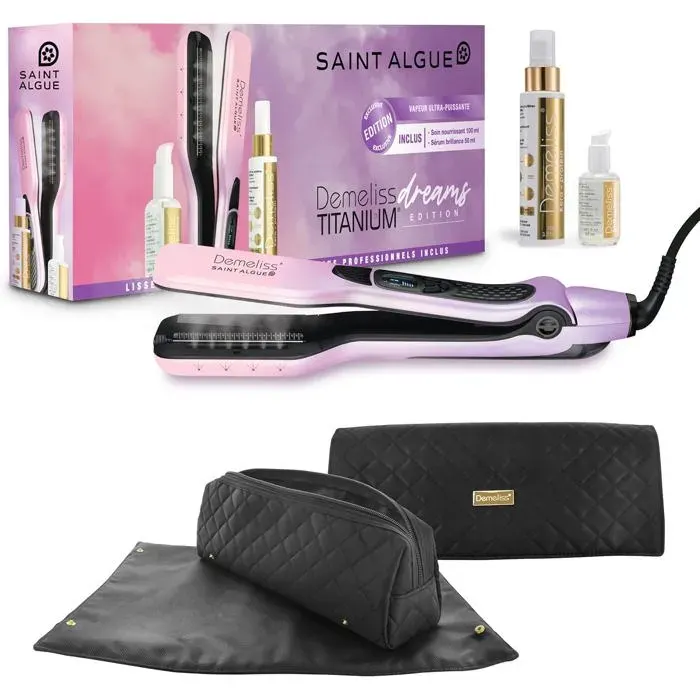 Lisseur Vapeur Titanium Candy Rose/Violet + Soin Kera-Protein 100ml + Elixir de Brillance 50ml + Tapis trousse thermorésistante