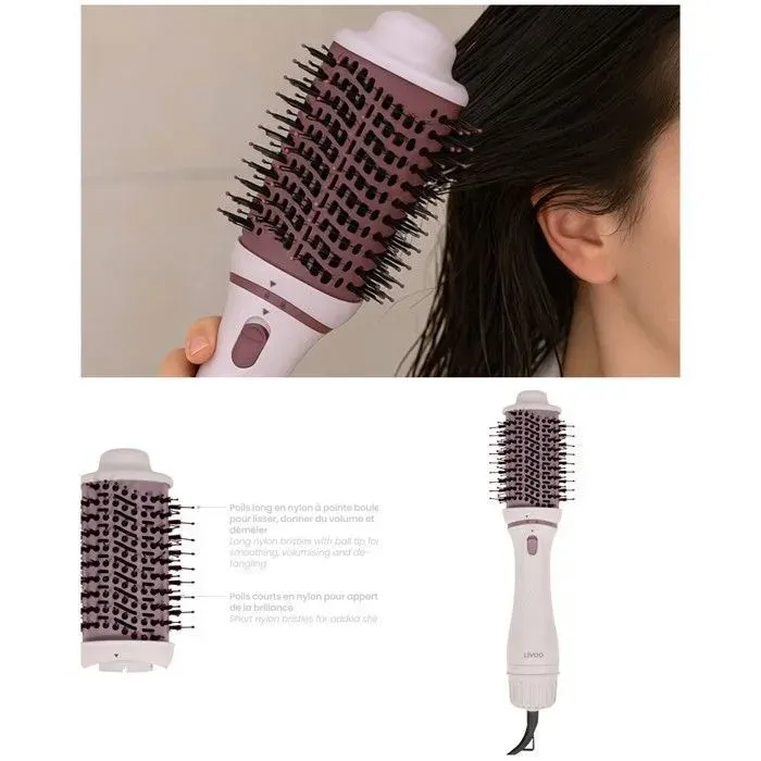 LIVOO Brosse soufflante 2-en-1 1200W — sèche-cheveux brosse et lisse céramique 3 vitesses/temp. brosse amovible