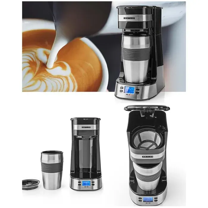 LIVOO Cafetière monodose 750W avec mug isotherme 042 L – programmable filtre nylon réutilisable écran LCD