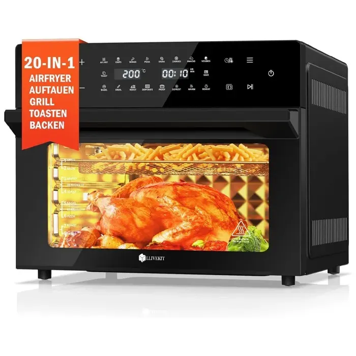 LLIVEKIT 30L Friteuse - Air Fryer 45P x 43l x 36H - 20 Programmes - Écran Tactile LED - Friteuse sans Huile Noir