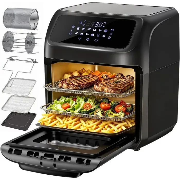 LLIVEKIT Friteuse à Air Chaud 12L (32P x 35l x 37H) Mini Four avec Écran LED Déshydratateur de Fruits1800 Watts 12 Fonctions