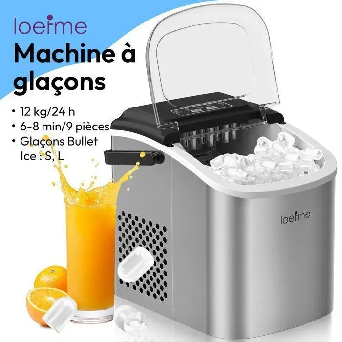 Loefme Machine à Glaçons 15L 12kg/24h 9 Glaçons en 6-15 Min Écran LED pour Maison Bureau Camping