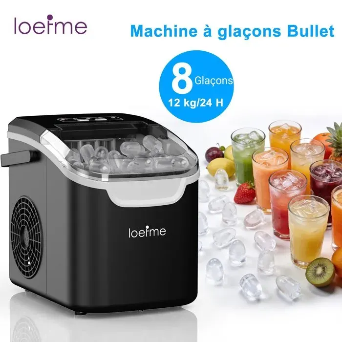 Loefme Machine à Glacons Portable12kg/jour Blöcke 8 Cubes en 6 Min Auto-Nettoyante Idéale pour Maison Camping Bureau