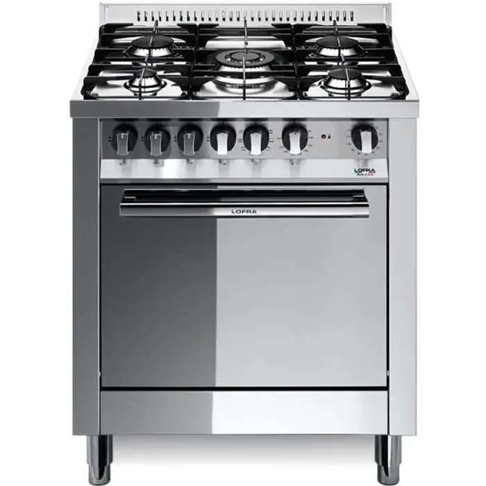 LOFRA Cuisinière 70x60 cm - 5 feux gaz (1 triple couronne) - Four électrique multifonction 66 L - Inox