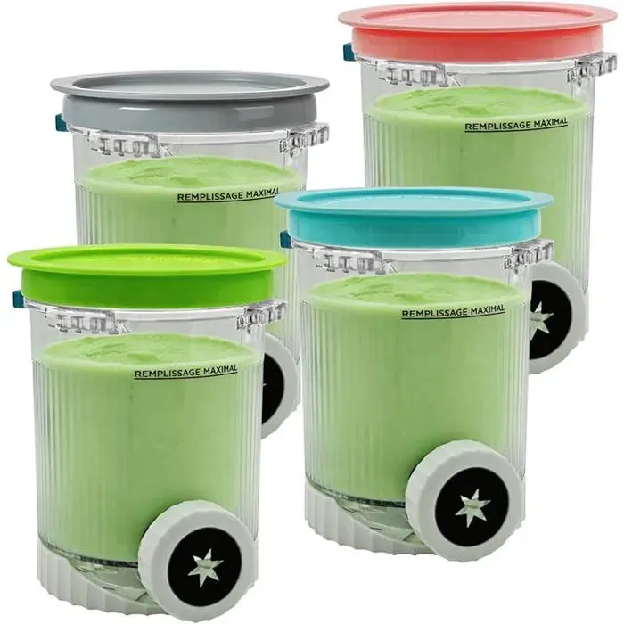 Lot 4 pots à glace compatibles Ninja Swirl Creami NC701/NC700 sans BPA lave-vaisselle – pour sorbetière couleurs multi SORBETIERE — coloris Gris