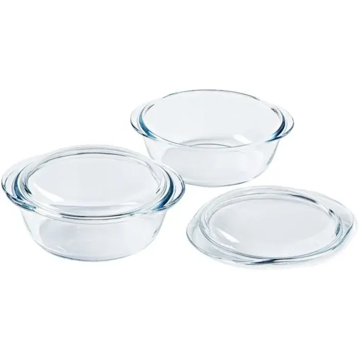 Lot de 2 cocottes - PYREX - Verre - Rond - 1 L