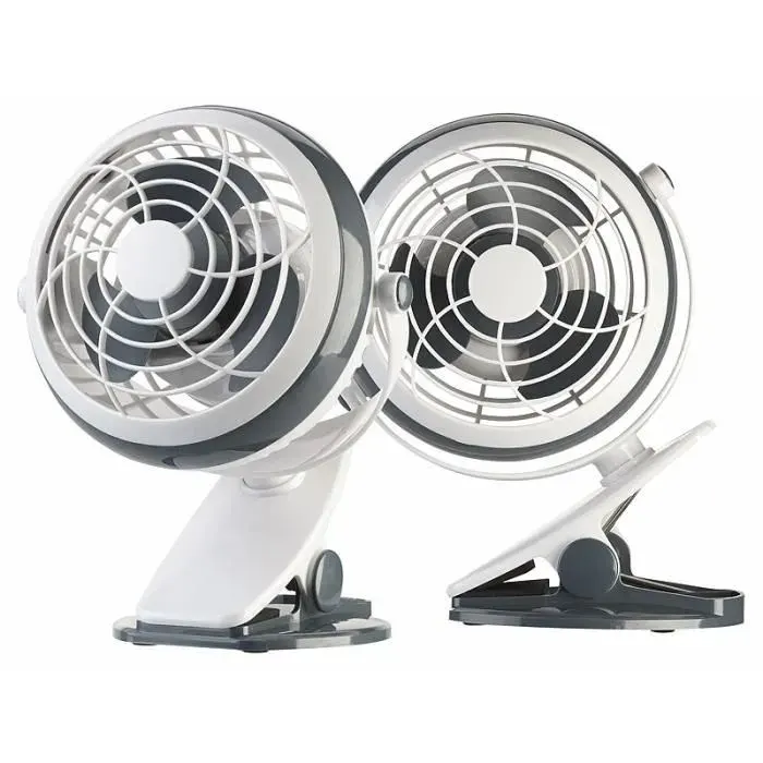Lot de 2 mini ventilateurs USB Sichler Haushaltsgeräte - Blanc - Pince de fixation - Alimentation USB ou piles