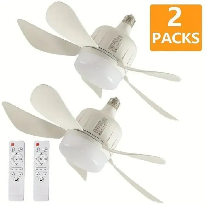 Lot de 2 ventilateurs plafond 5 pales - E27 E26 - LED ajustable - Télécommande - 3 vitesses - Velunor