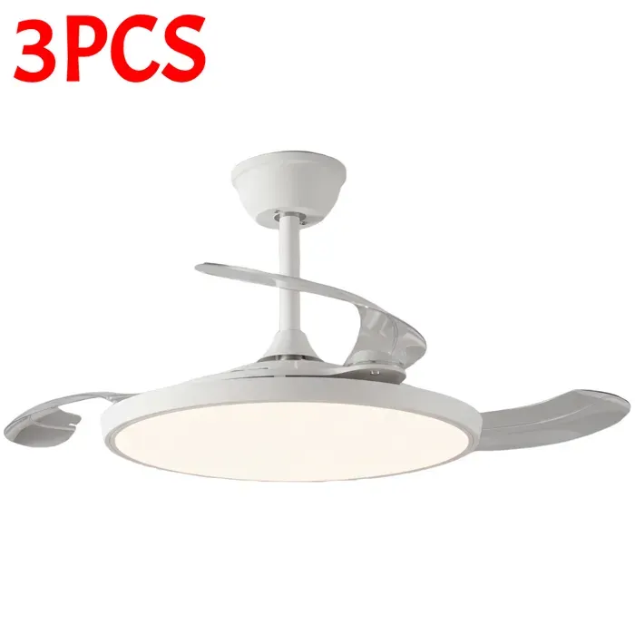 Lot de 3 Plafonnier Moderne Blanc Ø48CM - WOTTES - Ventilateur-lampe de plafond ultra-fin de 42 pouces Luminaire pour Salon Cuisine