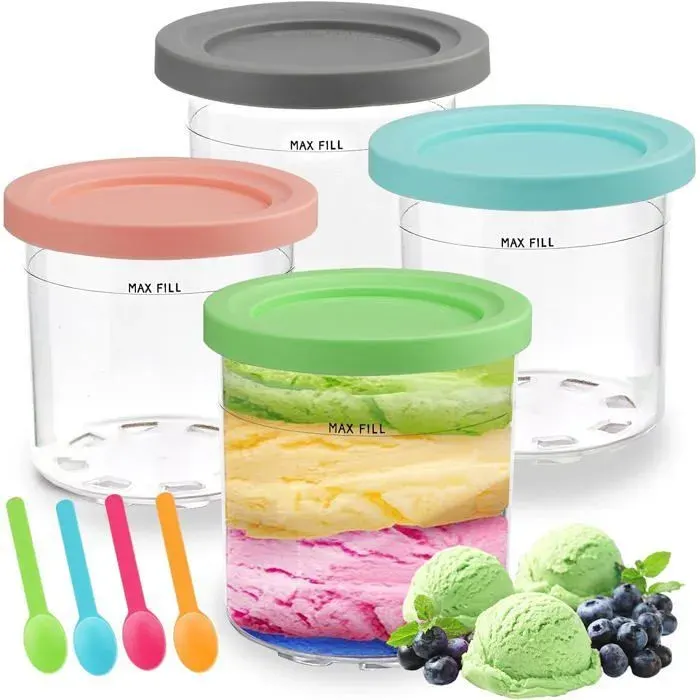 Lot de 4 bols à glace de rechange (16 oz) pour Sorbetière Ninja Creami 11-en-1 - Compatible NC301/NC300/NC299