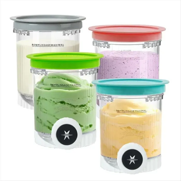 Lot de 4 pintes et couvercles - SODIAL - Ninja Swirl / Creami NC700 NC701 - Compatible NC700/NC701Q - Contenance 1 pint
