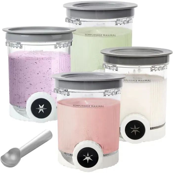 Lot De 4 Récipients Avec Buses Pour Ninja Creamy Deluxe & Nc700/701 - Grande Capacité - Pour Milkshakes Et Smoothies - Sans Bpa