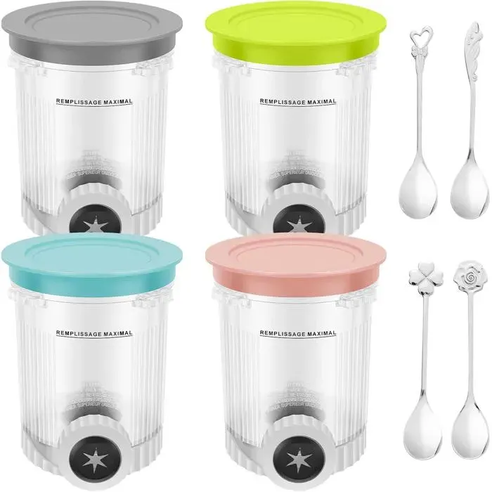 Lot De 4 Récipients Pour Creami Pints - 450 Ml - Pour La Série Swirl Nc700/Nc701 - Avec Couvercle Et 4 Cuillères En Aluminium