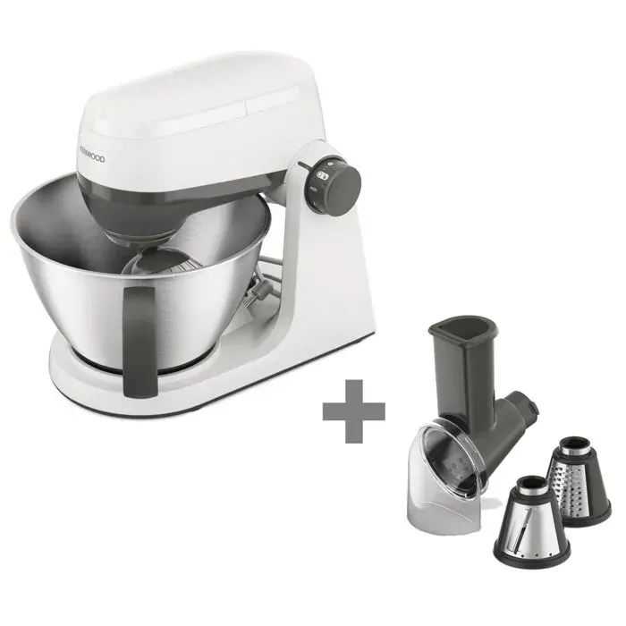 Lot Kenwood : Robot pâtissier KHC30.000WH Multitasker + Râpe-éminceur KAP70A.000GY — coloris Gris