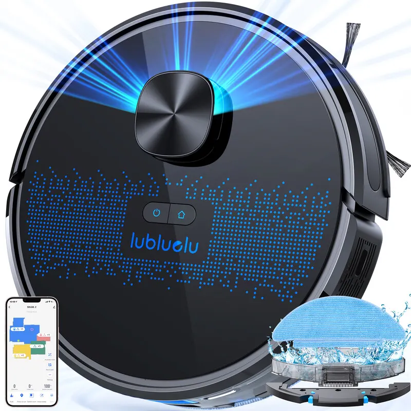 Lubluelu Aspirateur Robot Laveur 2-en-1, Navigation Laser 4000 Pa Silencieux 55 dB pour Poils Animaux Tapis