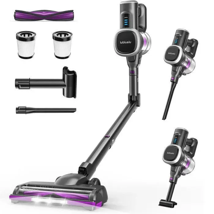 Lubluelu P5 Aspirateur Balai Sans Fil 50 kPa 50 min Tube Pliable Anti-Emmêlement Éclairage LED Brosse de Sol