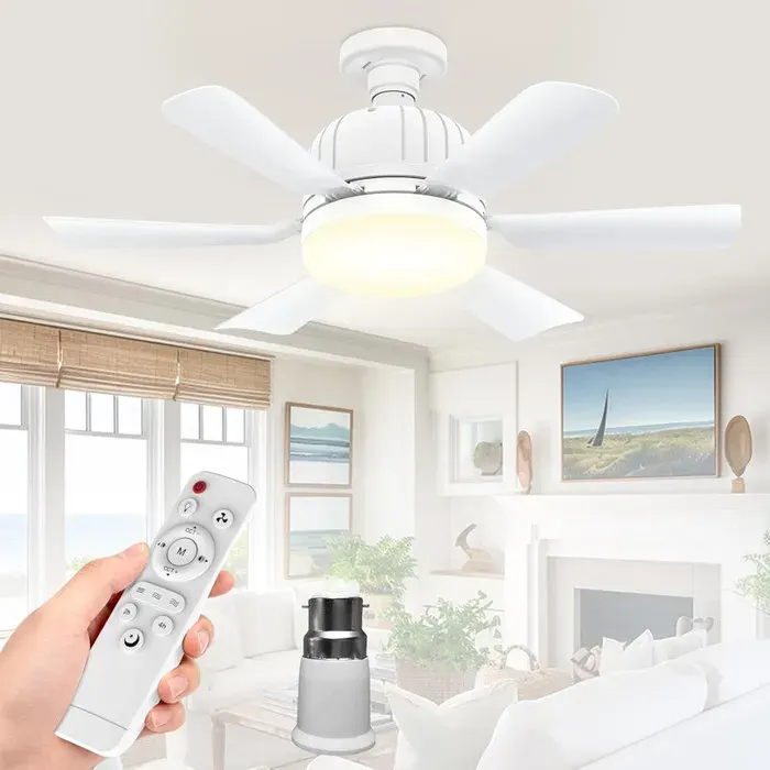 Luminaire Ventilateur Plafond E27 Avec Télécommande - Ventilateur De Plafond Avec Lumiere 40W 6 Pales 3 Vitesses Réglables Éclairage