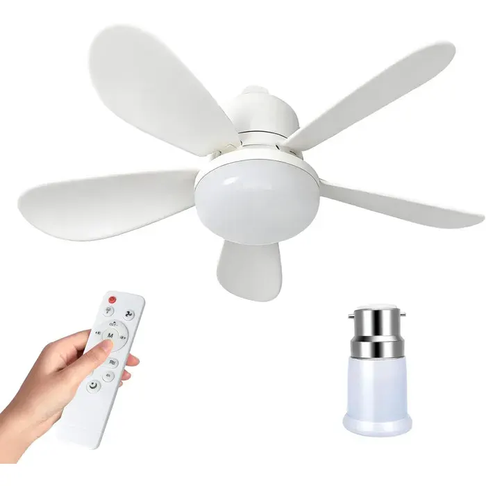 Luminaire Ventilateur Plafond E27 Réglable Avec Télécommande - Ventilateur De Plafond Avec Lumiere 40W 3 Vitesses 3 Modes Blanc