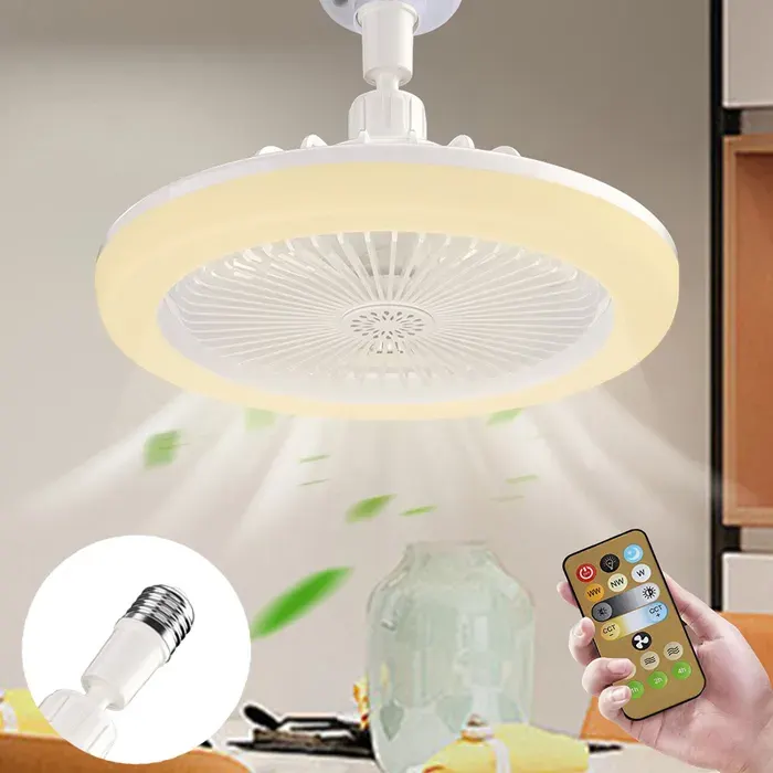 Luminaire Ventilateur Plafonnier de Plafond avec Télécommande Dimmable E27 Lustre Silencieux - Gelb Ø25cm - pour Chambre Salon