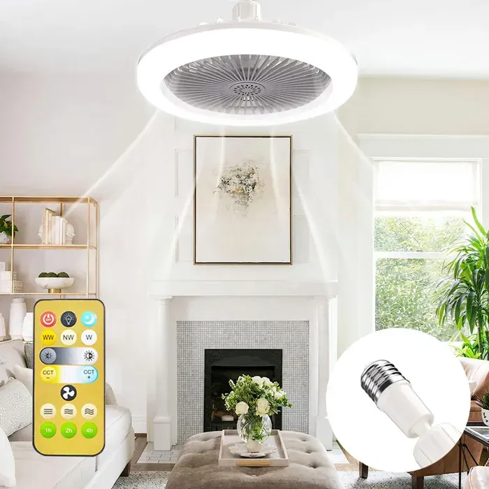 Luminaire Ventilateur Plafonnier de Plafond avec Télécommande Dimmable E27 Lustre Silencieux - Grau Ø25cm - pour Chambre Salon