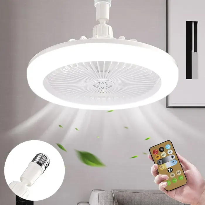 Luminaire Ventilateur Plafonnier de Plafond avec Télécommande Dimmable E27 Lustre Silencieux - Weiß Ø25cm - pour Chambre Salon