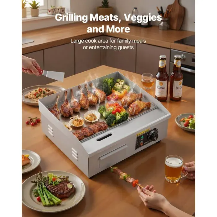Luscriate -Plancha Électrique avec Température Réglable de 50 à 300 °C pour Barbecue Restaurant Plaque de Cuisson Lisse