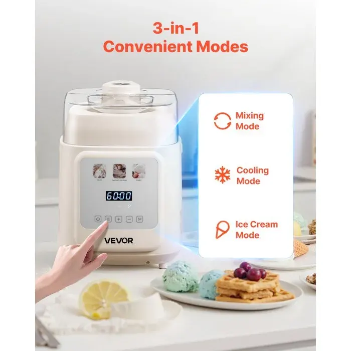 Luscriate -Sorbetière Automatique Verticale de 1 L Turbine à Glace Sorbets Yaourt Glacé 4 Modes pour Snack-bars Maison