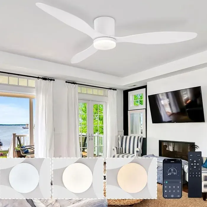 Lustre avec Ventilateur 106CM LED - 6 vitesses avec télécommande et APP Moteur DC réversible silencieux - Salon et chambre - Blanc