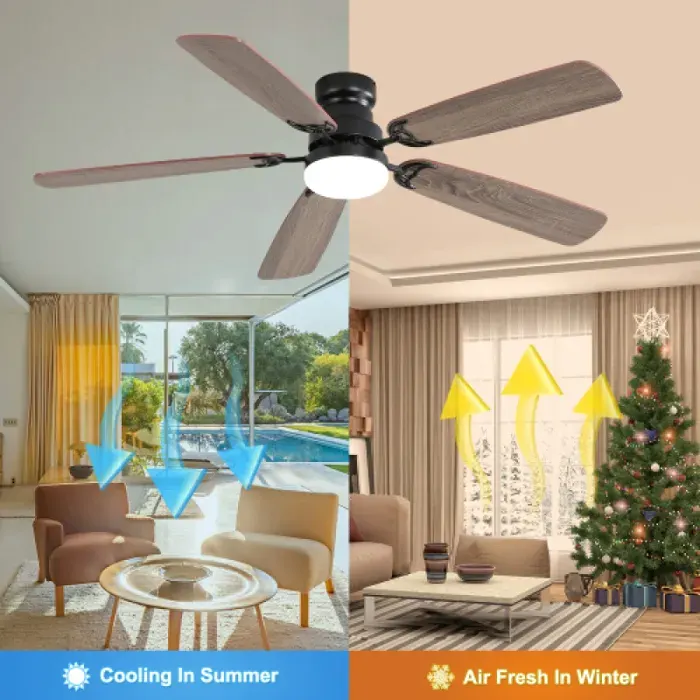 Lustre ventilateur classique 52 pouces éclairage LED dimmable 5 pales 6 vitesses moteur DC et télécommande fournie
