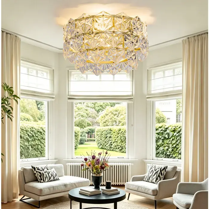 Lustre ventilateur de plafond – cristal doré – commande App et télécommande – 6 vitesses – réversible