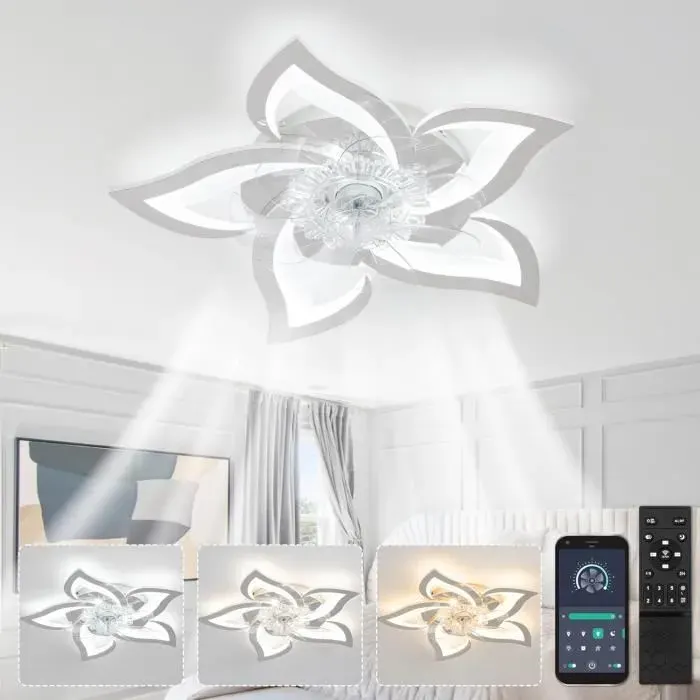Lustre Ventilateur De Plafond Silencieux Chrome Ventilateur Plafond Avec Lumiere Moteur Dc Réversible Dimmable Plafonnier