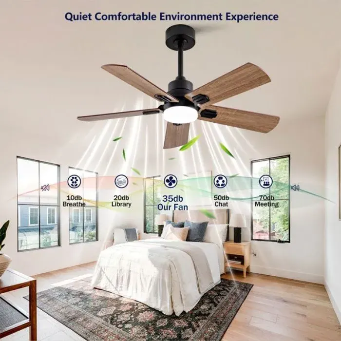 Lustre ventilateur extérieur 42’’ Noir Noyer 5 pales silencieux avec lampe et télécommande réglable ventilateur pour espace