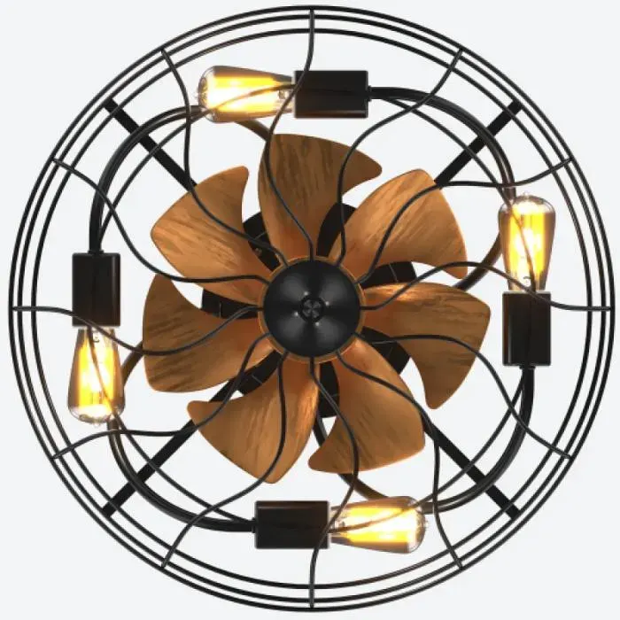 Lustre ventilateur plat 51cm style industriel 7 pales éclairage incorporé livré avec commande à distance