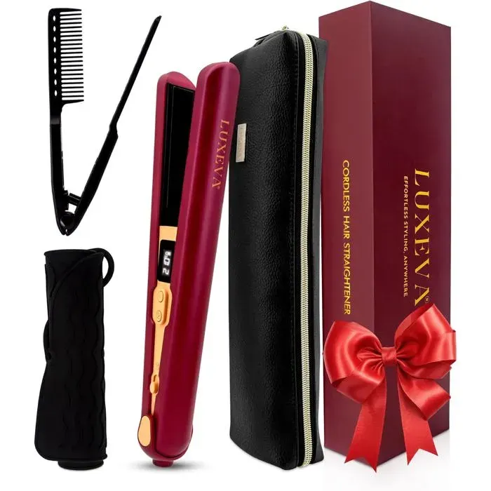 LUXEVA Fer a lisser et bigoudi sans fil 2 en 1 avec chargement USB Lisseur sans fil pour tous les types de cheveux Lisseur de vo