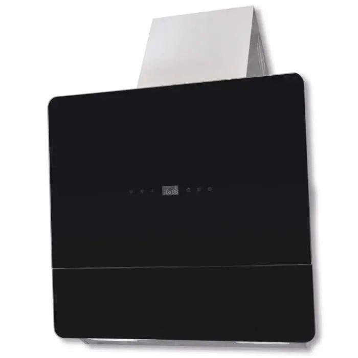 Luxueux Hotte murale inclinée en verre trempé avec écran 600 mm Noir