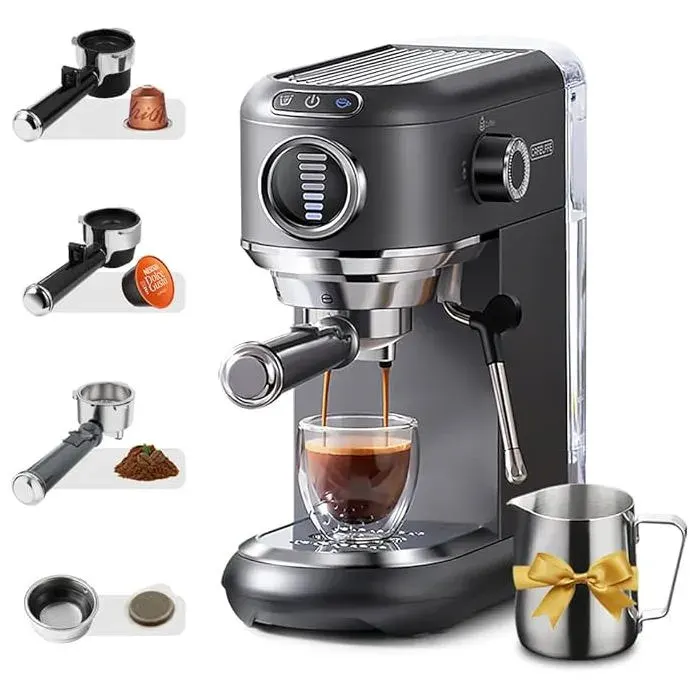 Machine à café 4en1 - Dolce Gusto - 15 bars - Mousseur à vapeur réglable - Design compact