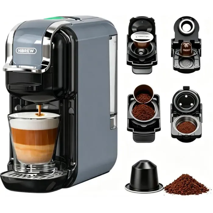 Machine à café 5 en 1 20 Bars Compatible Nespresso Dolce Gusto K-Cup ESE Café Moulu Hot & Cold 600ml Gris