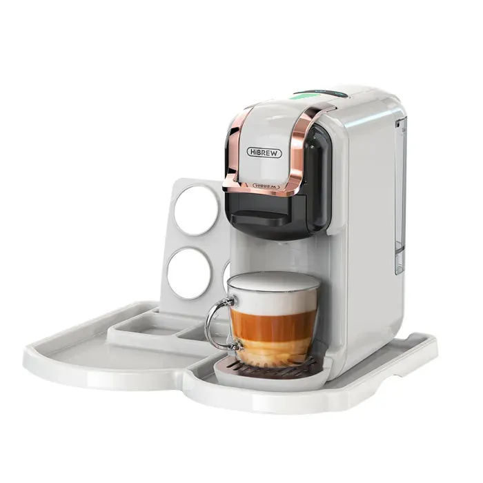 Machine à Café 5 En 1 à Capsules Multiples* HiBREW H2B * 19 Bars * 1450 W * Café en 40 secondes * Dual extractionsystem * Blanc