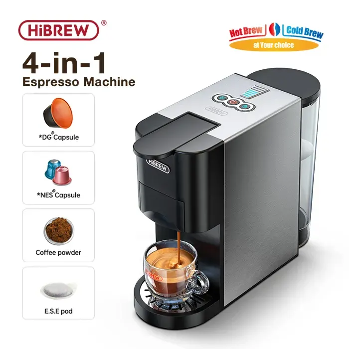 Machine à café à capsules 4 en 1 HiBREW H3D adaptée à la préparation de café chaud et froid 20 bars.