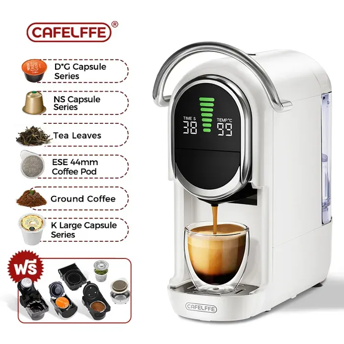 Machine à café à capsules CAFELFFE MK-609S 6 en 1 20 bars compatible les capsules NS/DG/ESE/K-Cup le thé et le café moulu blanc