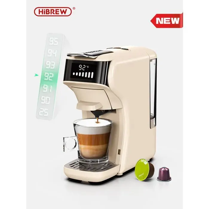 Machine à café à capsules - HiBREW - H1B -6 en 1 - 20 bars - Compatible Nespresso & Gusto - Modes froid et chaud - Expresso - Beige
