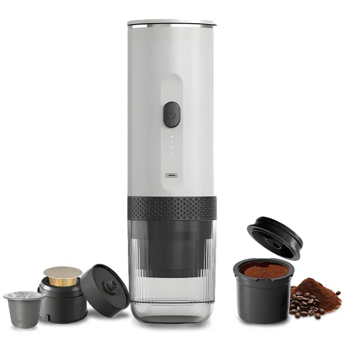 Machine à café à capsules portable 2 en 1 - Machine à café électrique sans fil - 20 bar - 80ml - Rechargeable 7500 mAh - Blanc