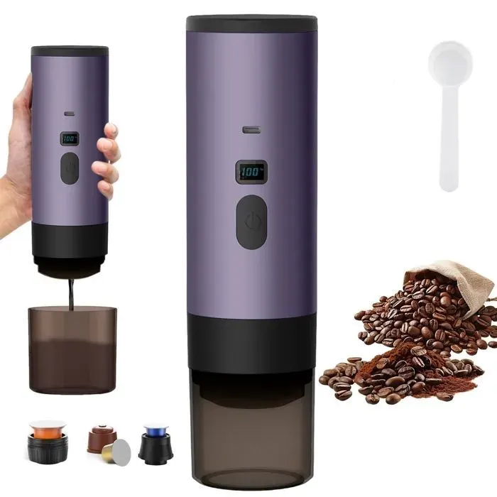 Machine à café à capsules portable - auto-chauffante 4 à 6 minutes - petite capsule - grande capsule - café moulu - USB - Violet