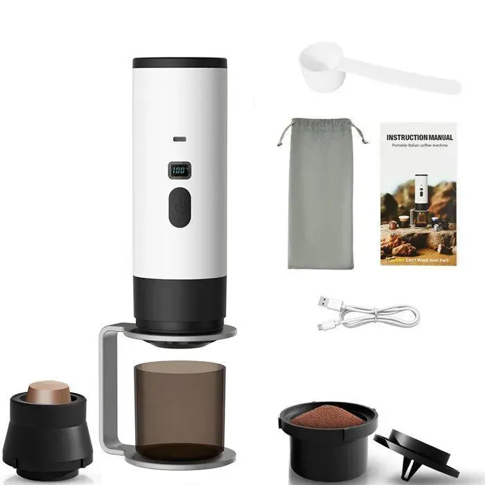 Machine à café à capsules portable - chauffage rapide sans fil - avec Charge USB-C - Batterie 7800mAh - blanc