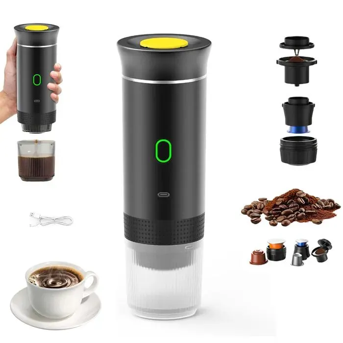 Machine à café à capsules portable machine à café 3 en 1 12V auto-chauffante 4-6 minutes petite capsule grande capsule noir