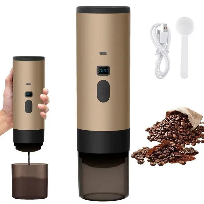 Machine à café à capsules portable- Machine à expresso - 12 V - 72 W - Chauffage électrique - 15 bars - Champagne