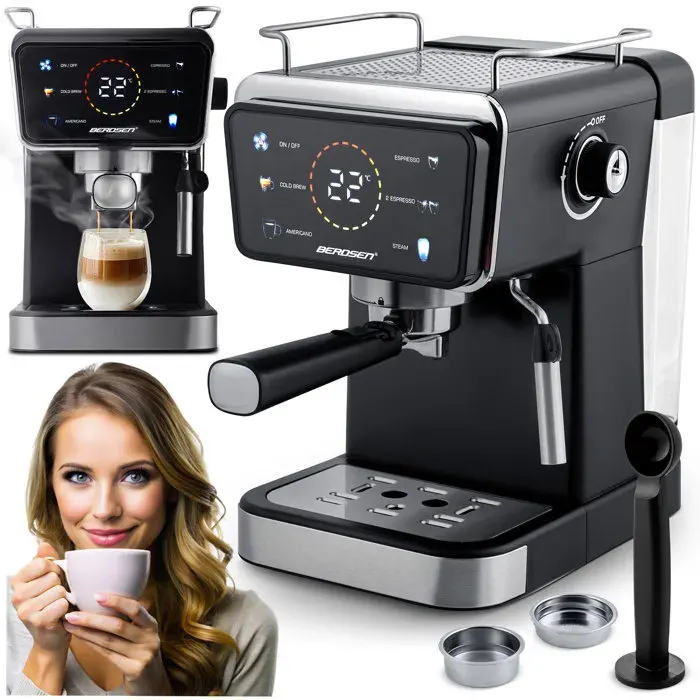 Machine à café à piston - BERDSEN - Berdsen BD-771 - 20 bars - Écran tactile - Mousseur à lait intégré - Réservoir 15 l