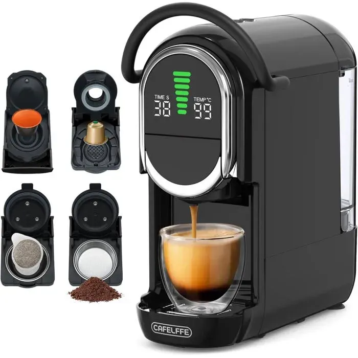 Machine À Café Automatique 4 En 1 Expresso 19 Bar Avec Température Réglable Et 7 Programmes Compatible NS/DG/ESE/Café Moulu Noir