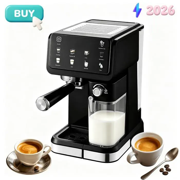 Machine à café automatique VVSIMLE 20 bars 1.5L 1350W - Cafetière expresso avec mousseur à lait pour cappuccino et latte