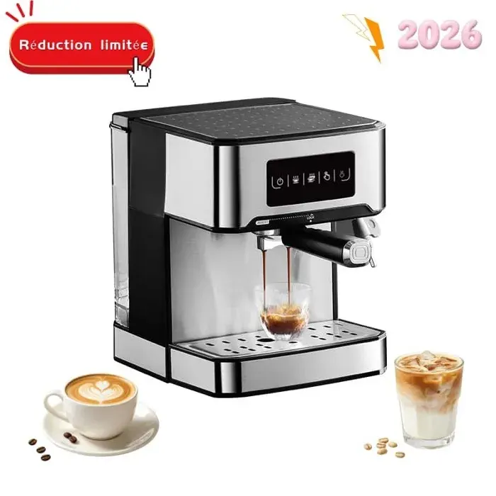 Machine à café automatique VVSIMLE 20 bars 1.5L 850W - Cafetière expresso avec mousseur à lait pour cappuccino et latte